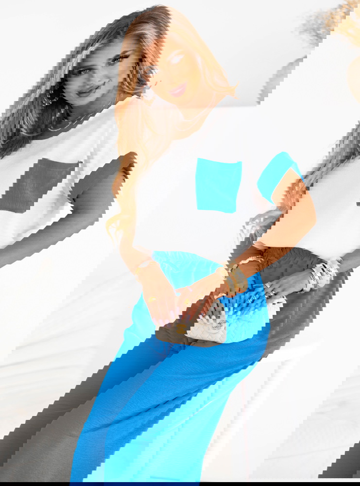 Błękitny komplet bluzka i szerokie...