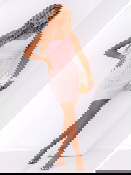 Pudrowa prążkowana sukienka... 2