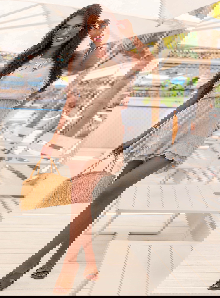 Beżowy muślinowy kombinezon jak...