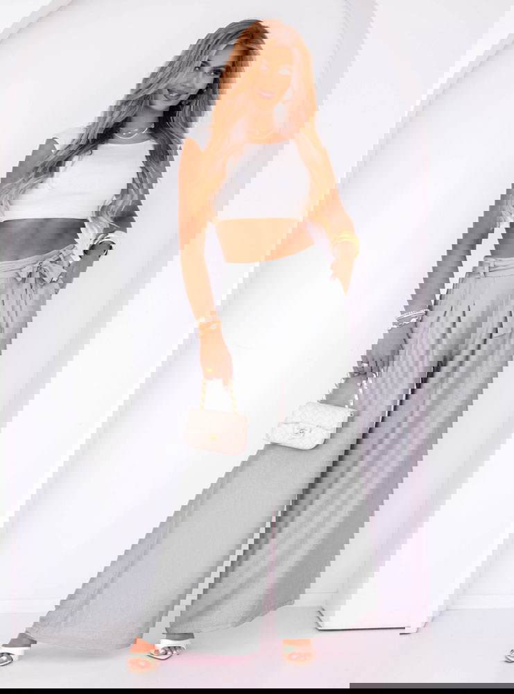 Szare szerokie spodnie z paskiem Hateya