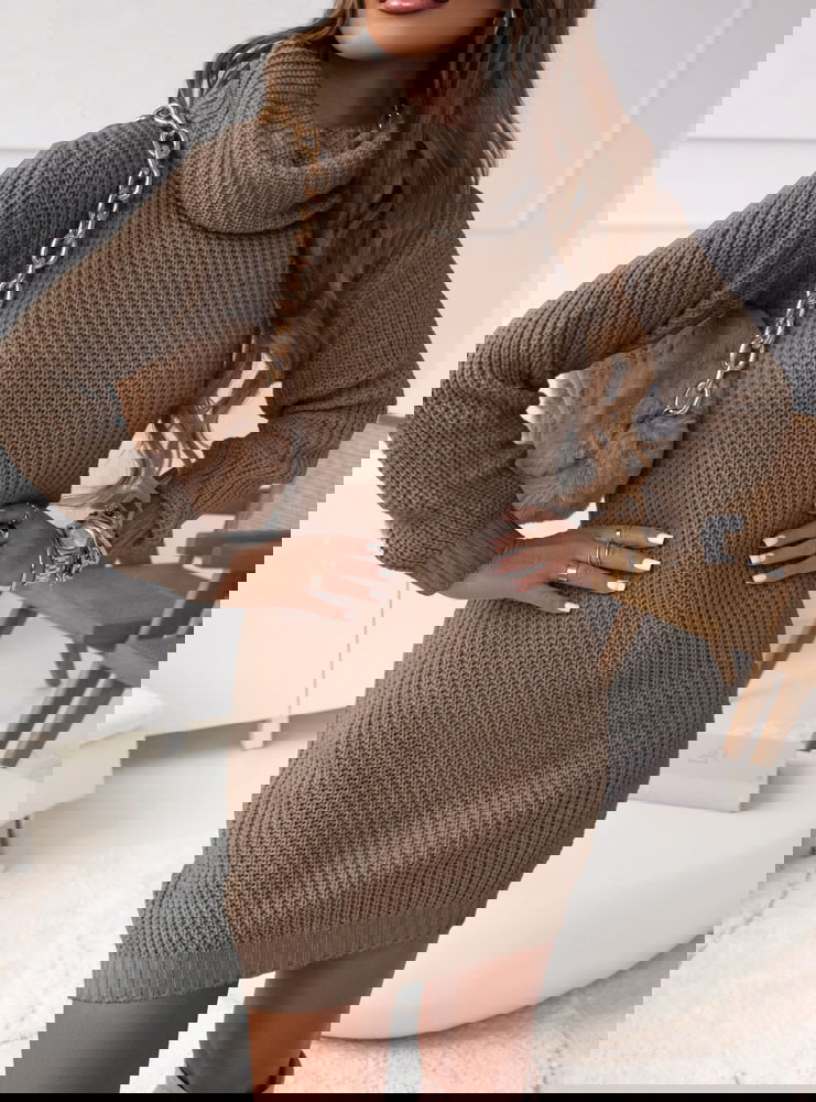 Sweterkowa sukienka z golfem Rebbecca - mocha mousse