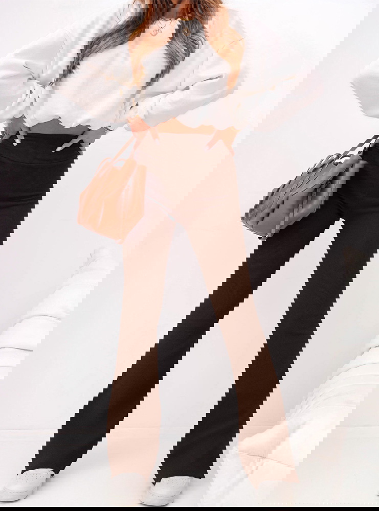 Czekoladowe prążkowane spodnie z...