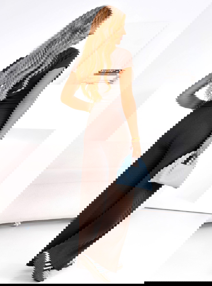 Czekoladowy komplet prążkowany bluzka...