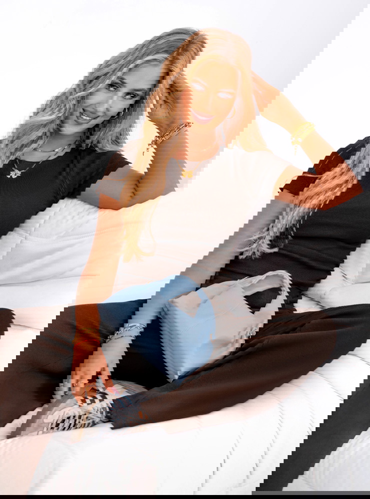 Czekoladowy komplet prążkowany bluzka...