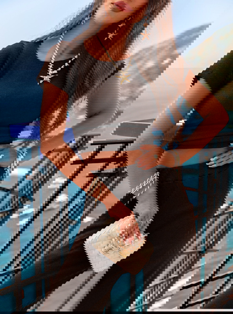 Czekoladowy komplet prążkowany bluzka...