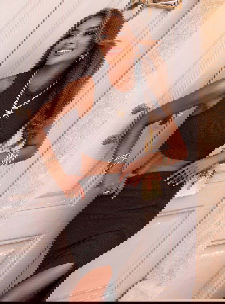 Czekoladowy prążkowany komplet top i...