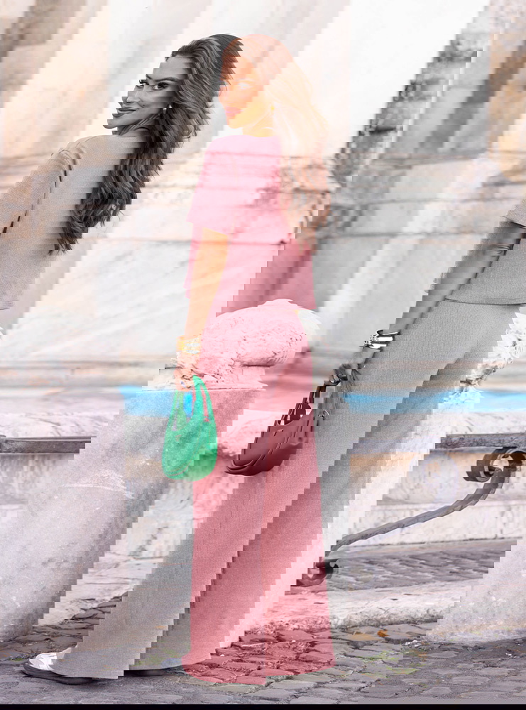 Komplet prążkowany bluzka i szerokie...