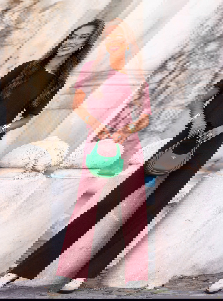 Bordowy komplet prążkowany bluzka i...