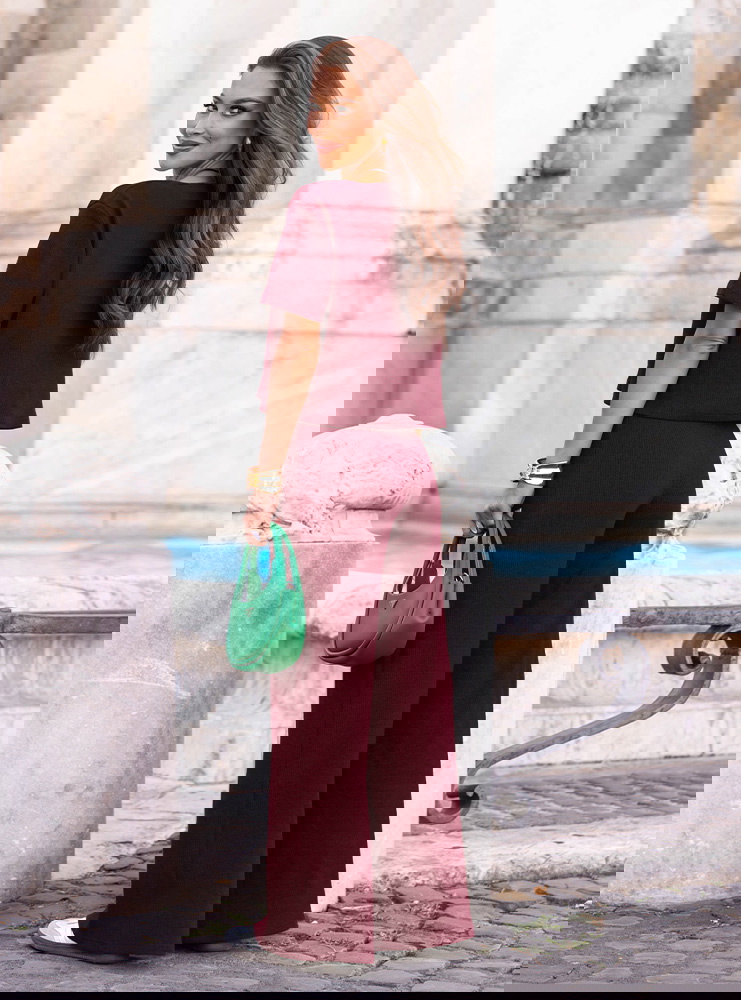 Bordowy komplet prążkowany bluzka i...