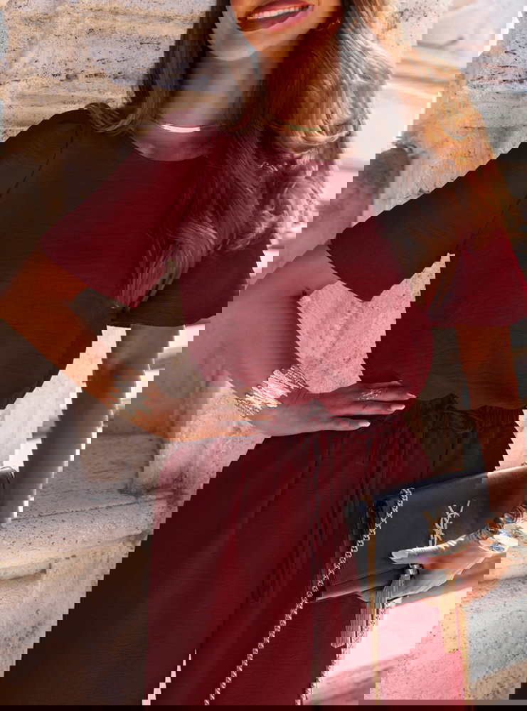 Bordowy komplet bluzka i szerokie...