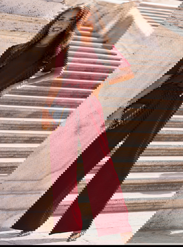 Bordowy komplet bluzka i szerokie...