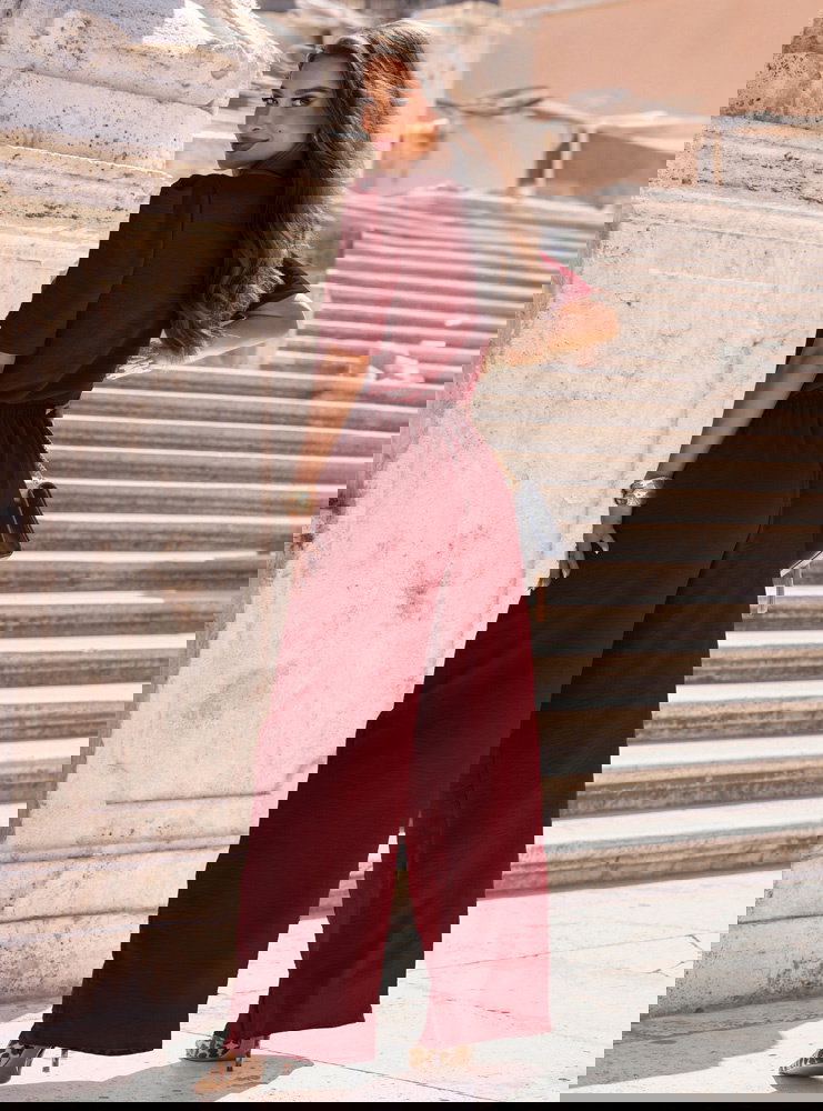 Bordowy komplet bluzka i szerokie...