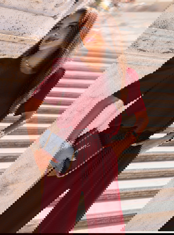 Bordowy komplet bluzka i szerokie...