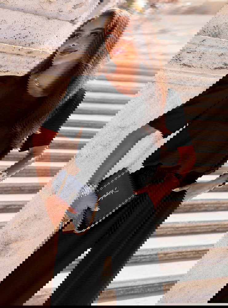 Czarny komplet bluzka i szerokie...