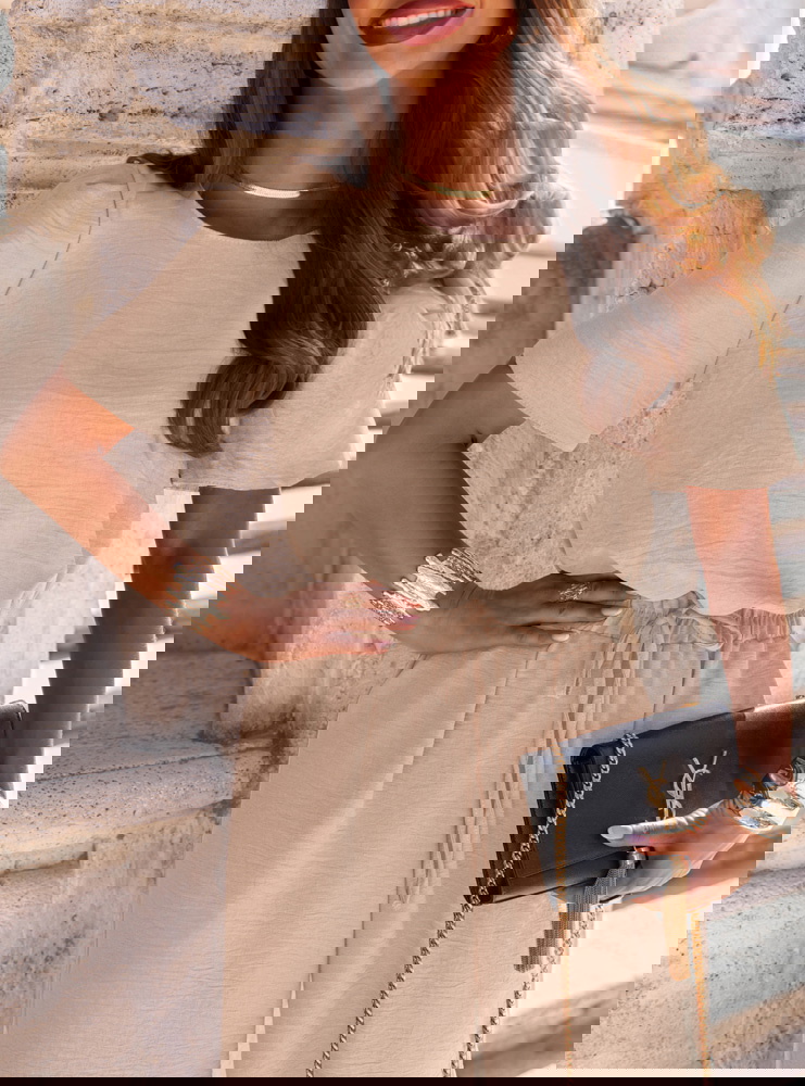 Beżowy komplet bluzka i szerokie...