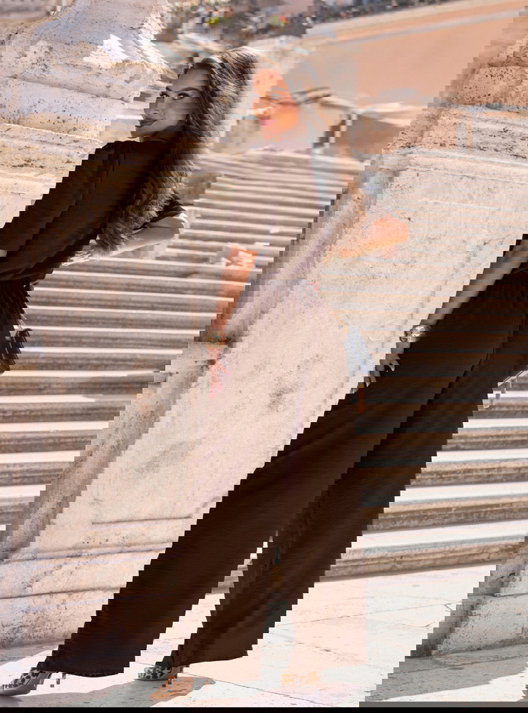 Czekoladowy komplet bluzka i szerokie...