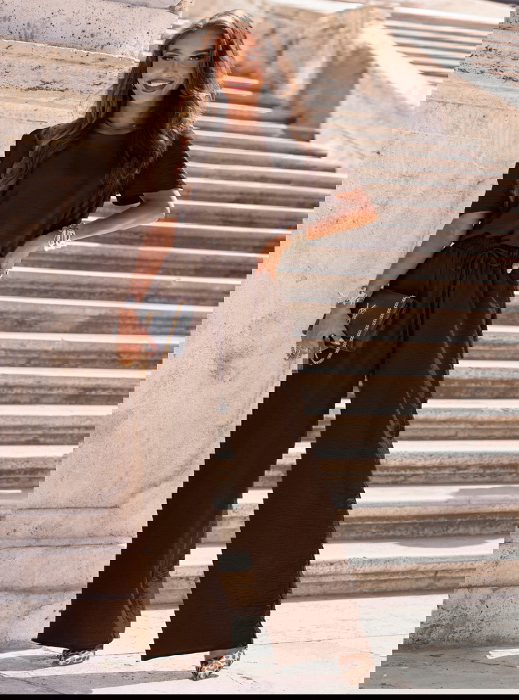 Czekoladowy komplet bluzka i szerokie...