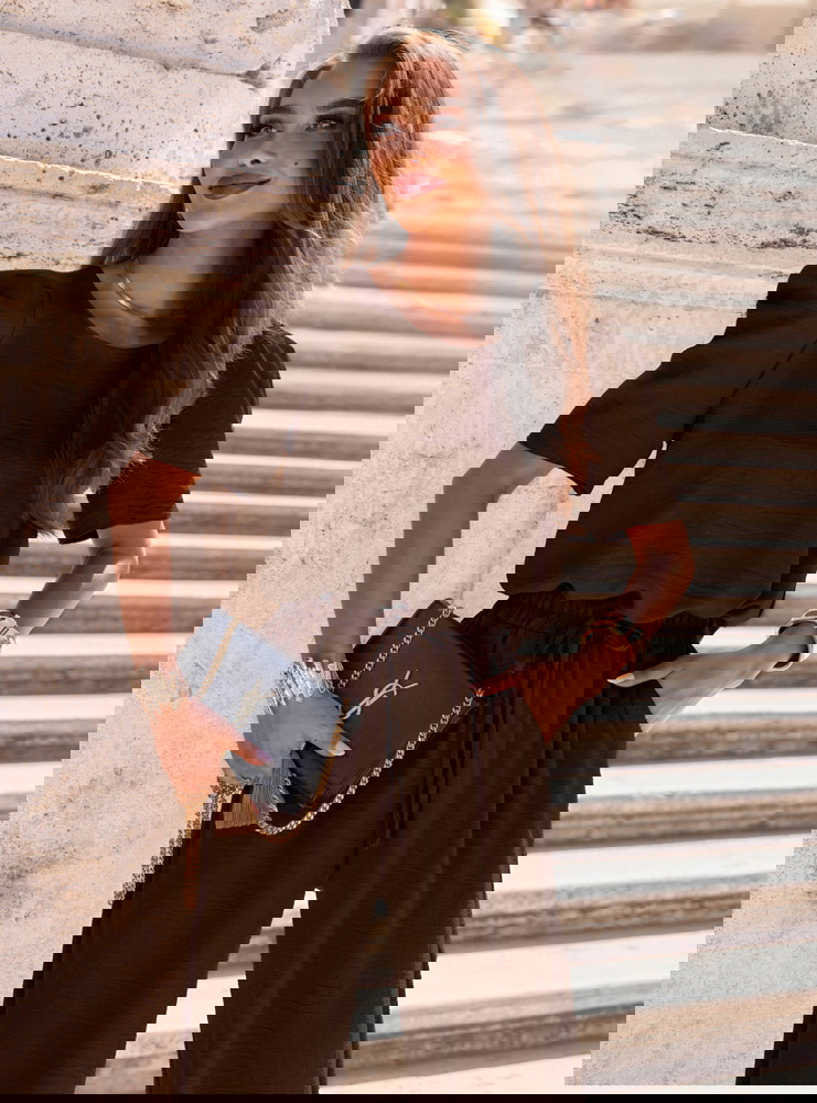 Czekoladowy komplet bluzka i szerokie...