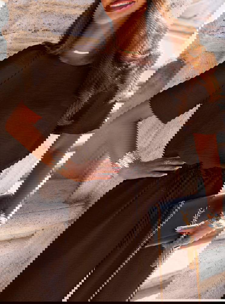 Czekoladowy komplet bluzka i szerokie...