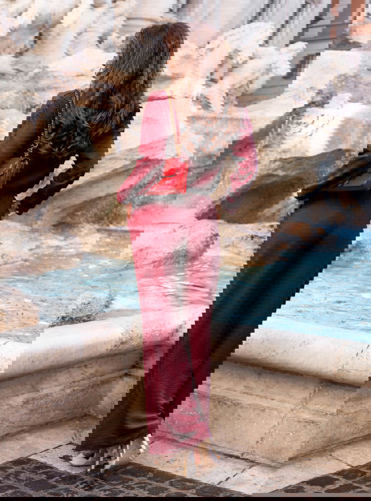 Bordowy komplet bluzka i spodnie Aspazja