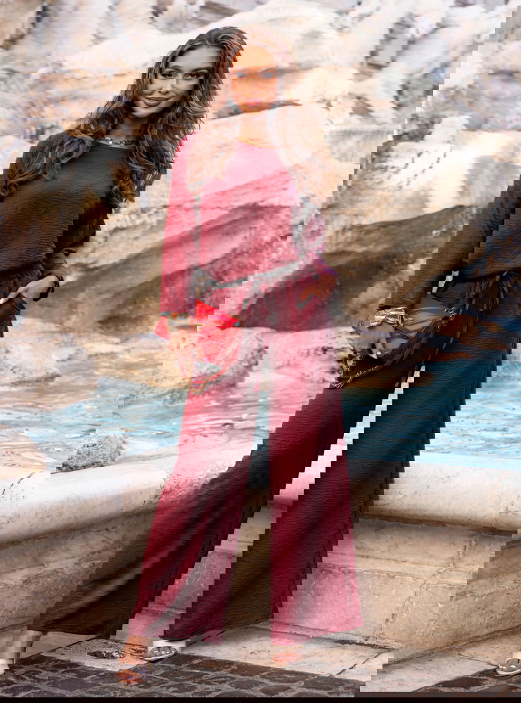 Bordowy komplet bluzka i spodnie Aspazja