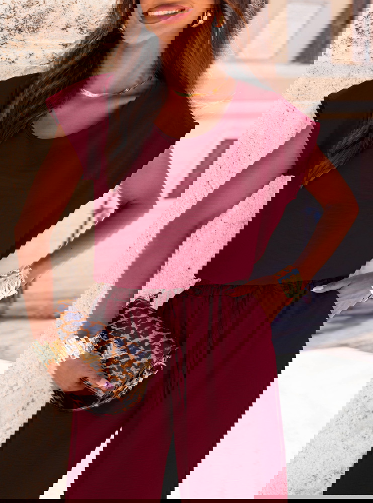 Bordowy komplet bluzka z krótkim...