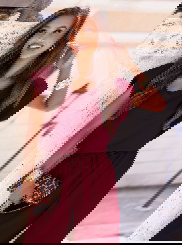 Bordowy komplet bluzka z krótkim...