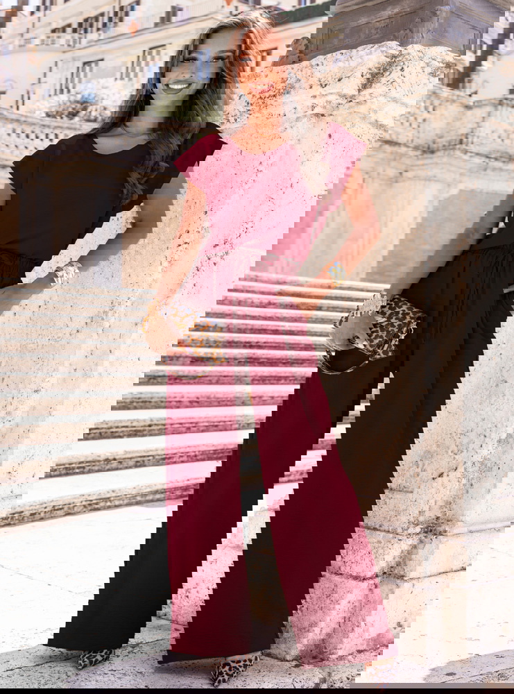 Bordowy komplet bluzka z krótkim...