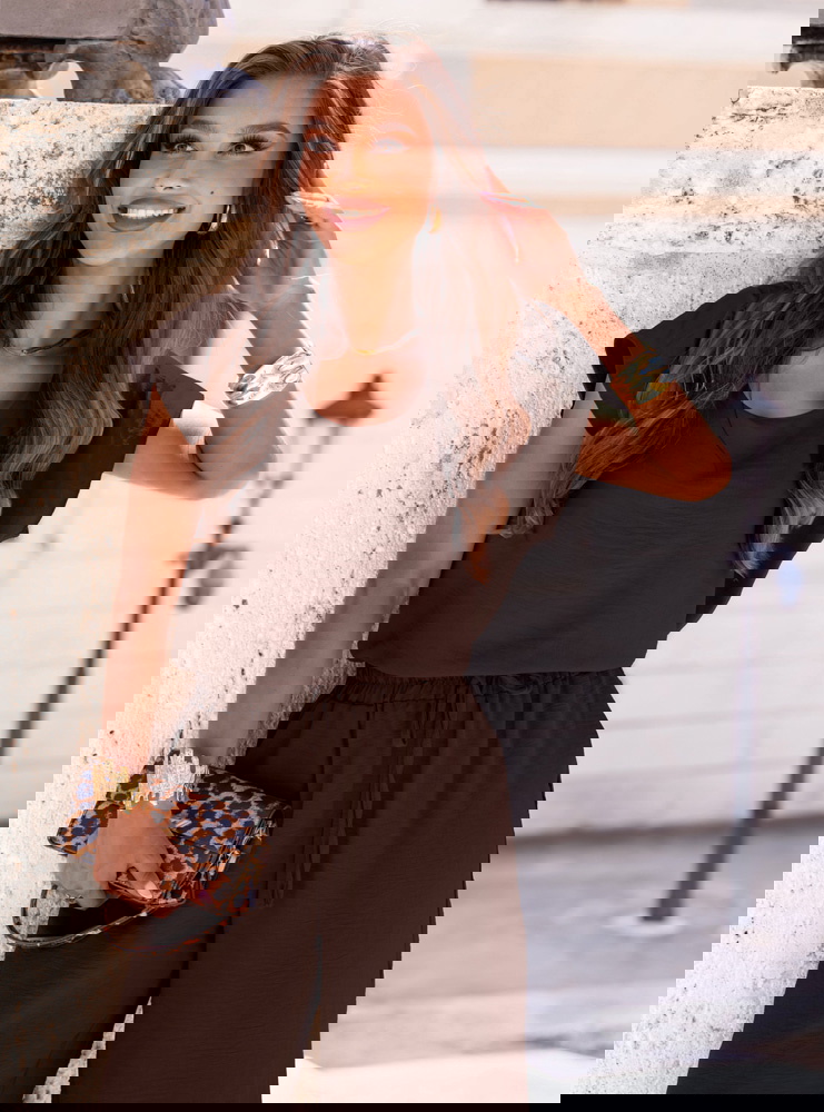 Czekoladowy komplet bluzka z krótkim...