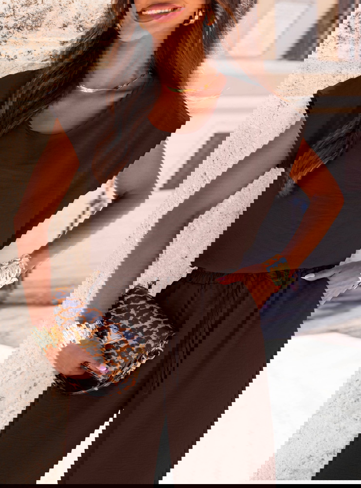 Czekoladowy komplet bluzka z krótkim...