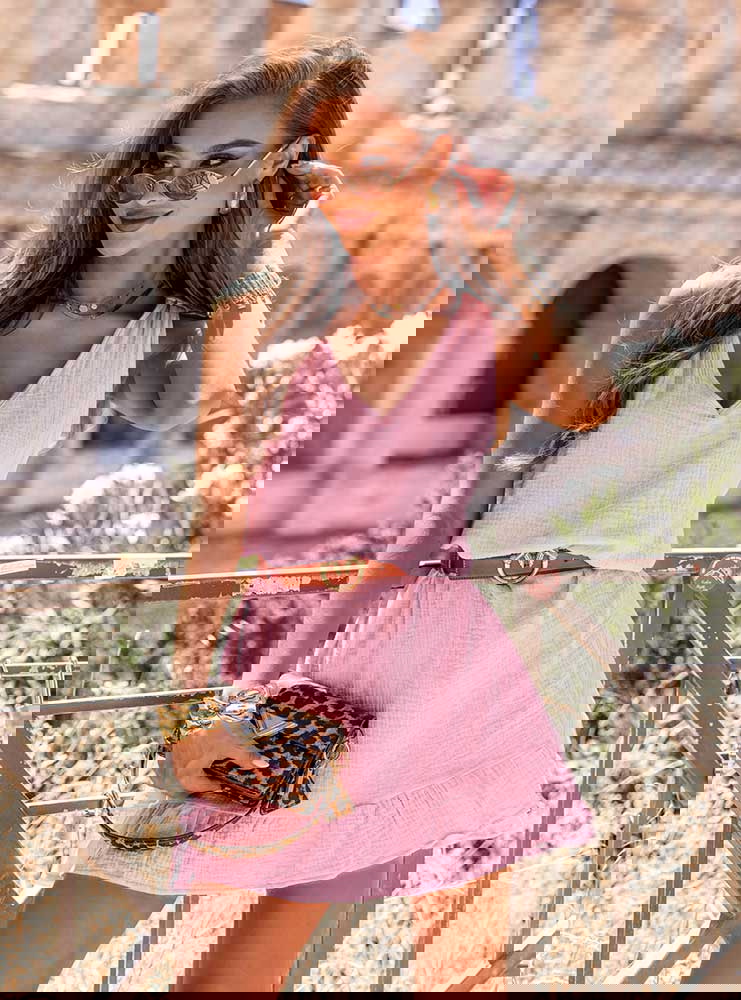 Pudrowa muślinowa sukienka na...