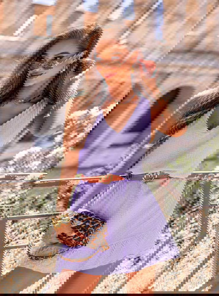 Liliowa muślinowa sukienka na...