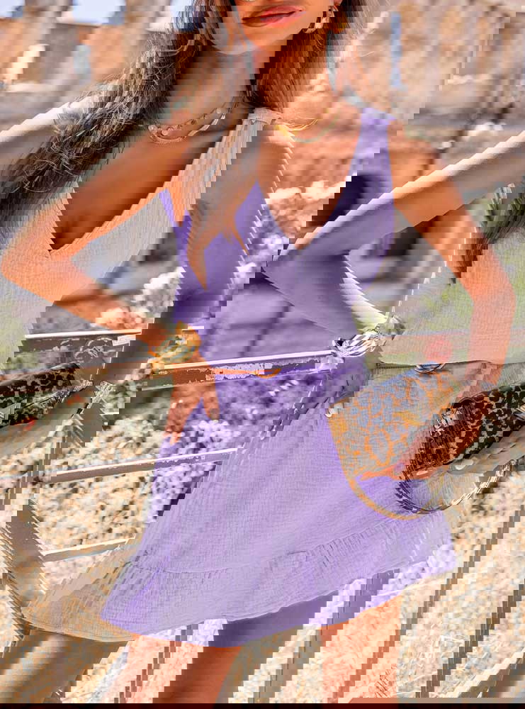 Liliowa muślinowa sukienka na...