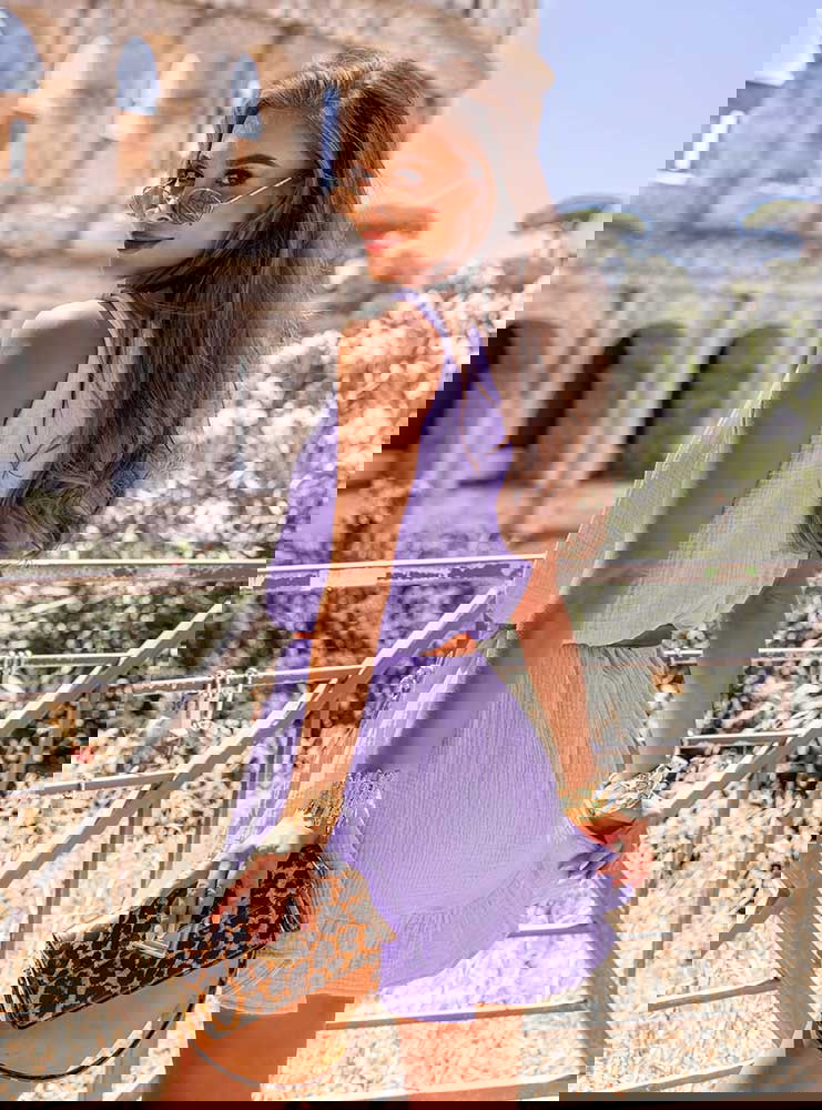 Liliowa muślinowa sukienka na...