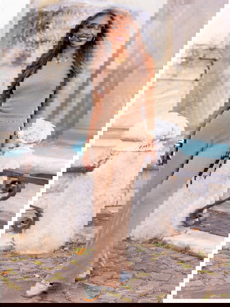 Beżowy prążkowany komplet... 2