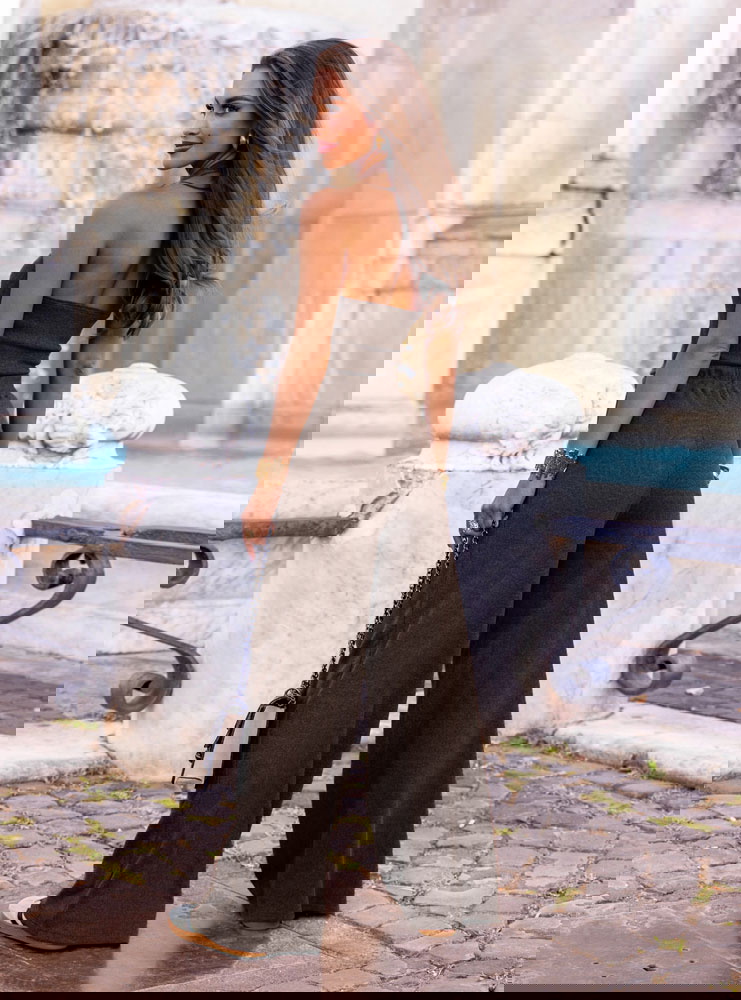 Czekoladowy prążkowany komplet top i...