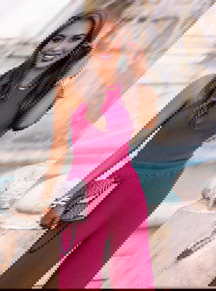 Prążkowany komplet top i spodnie...