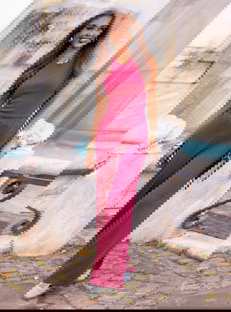 Prążkowany komplet top i spodnie...