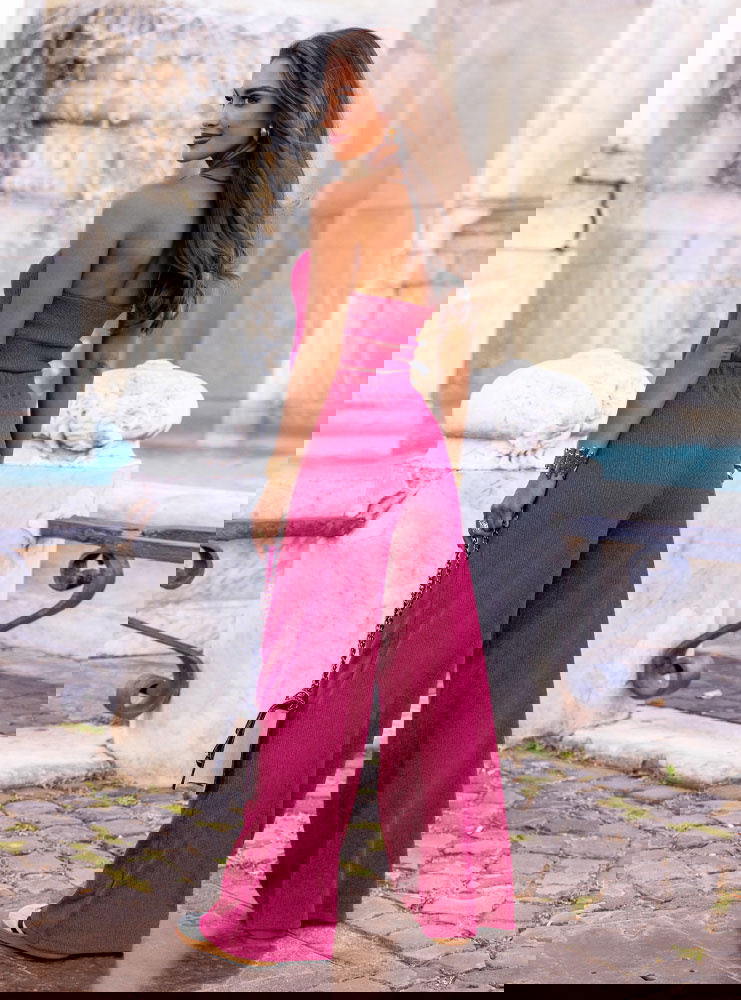 Prążkowany komplet top i spodnie...