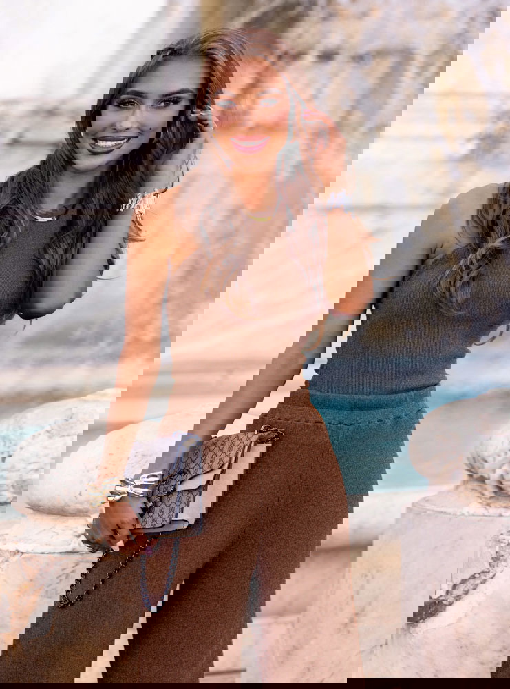 Prążkowany komplet top i spodnie...