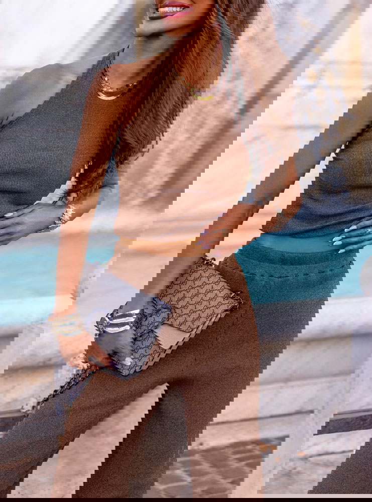 Prążkowany komplet top i spodnie...