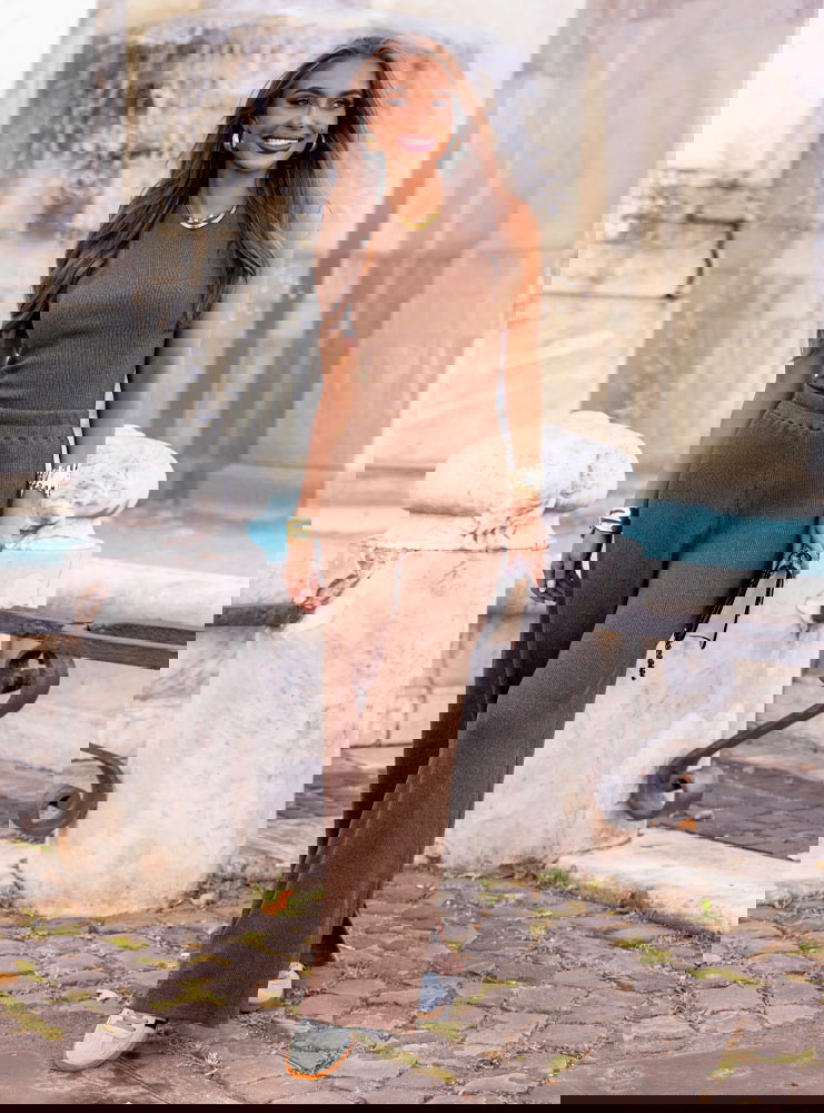 Prążkowany komplet top i spodnie...