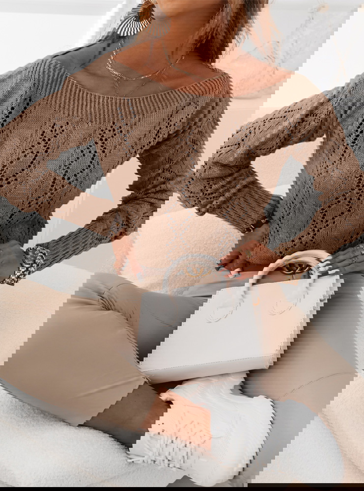 Ażurkowy sweter z dekoltem w łódkę...