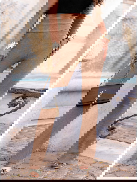 Beżowe prążkowane spodnie z... 2