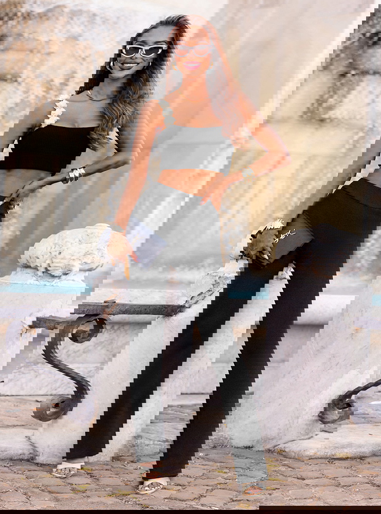 Czarne prążkowane spodnie z...