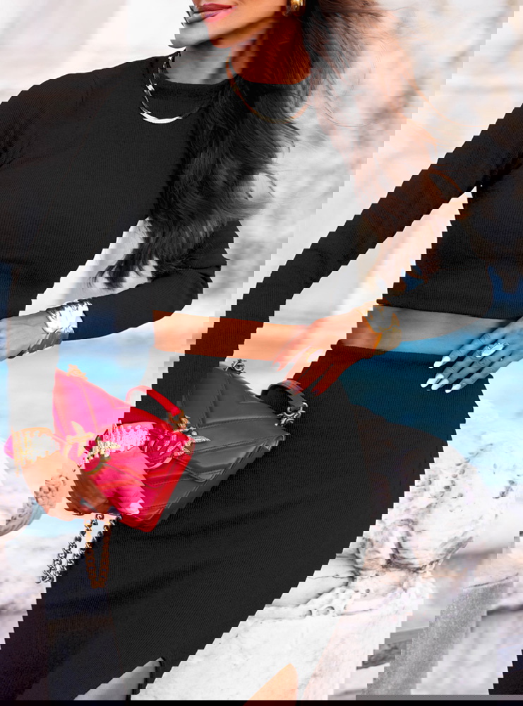 Czarny prążkowany komplet...