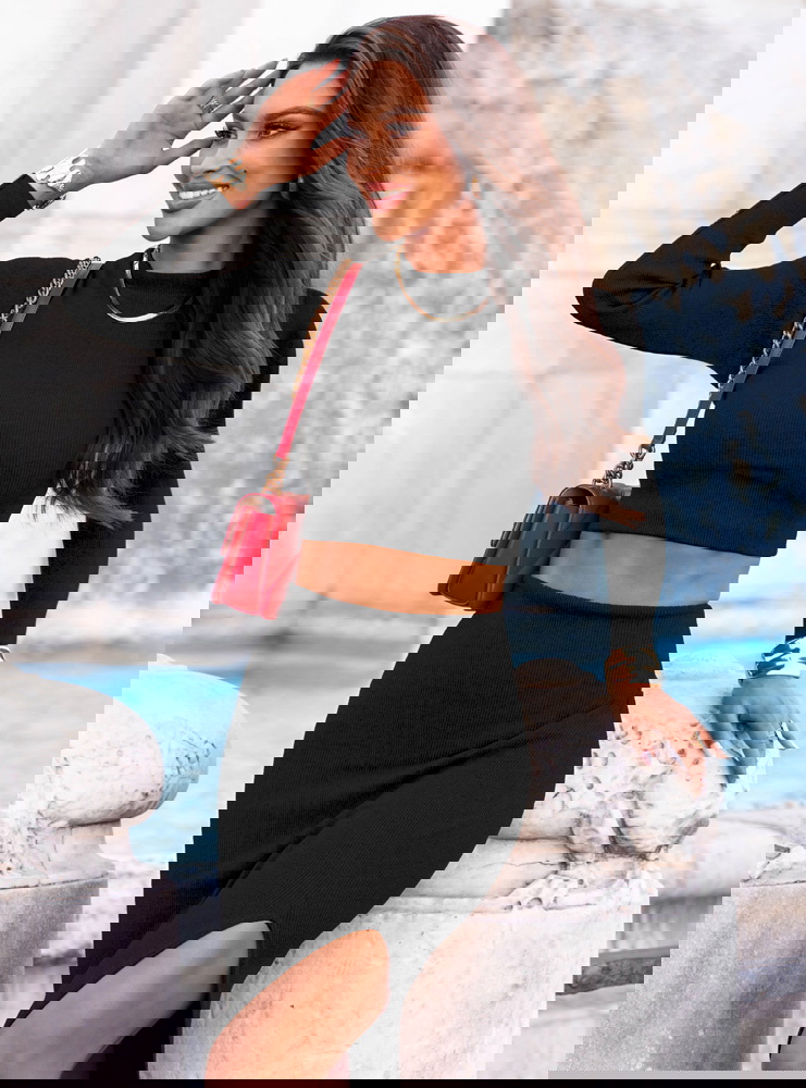 Czarny prążkowany komplet...