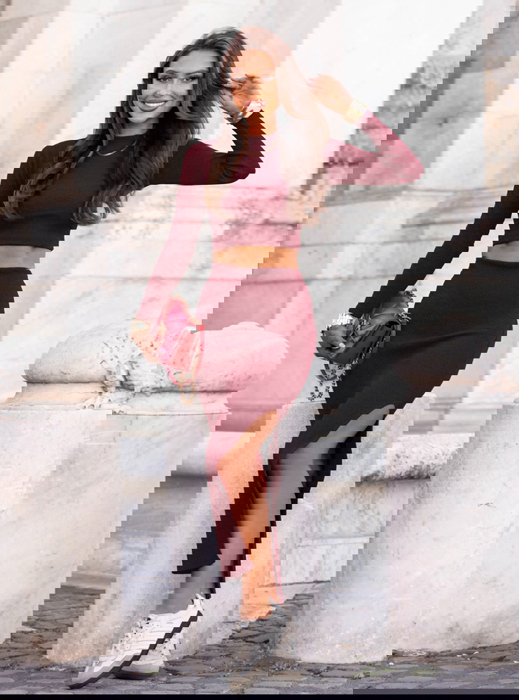 Bordowy prążkowany komplet...