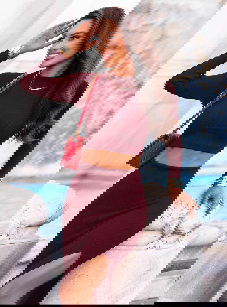 Bordowy prążkowany komplet...