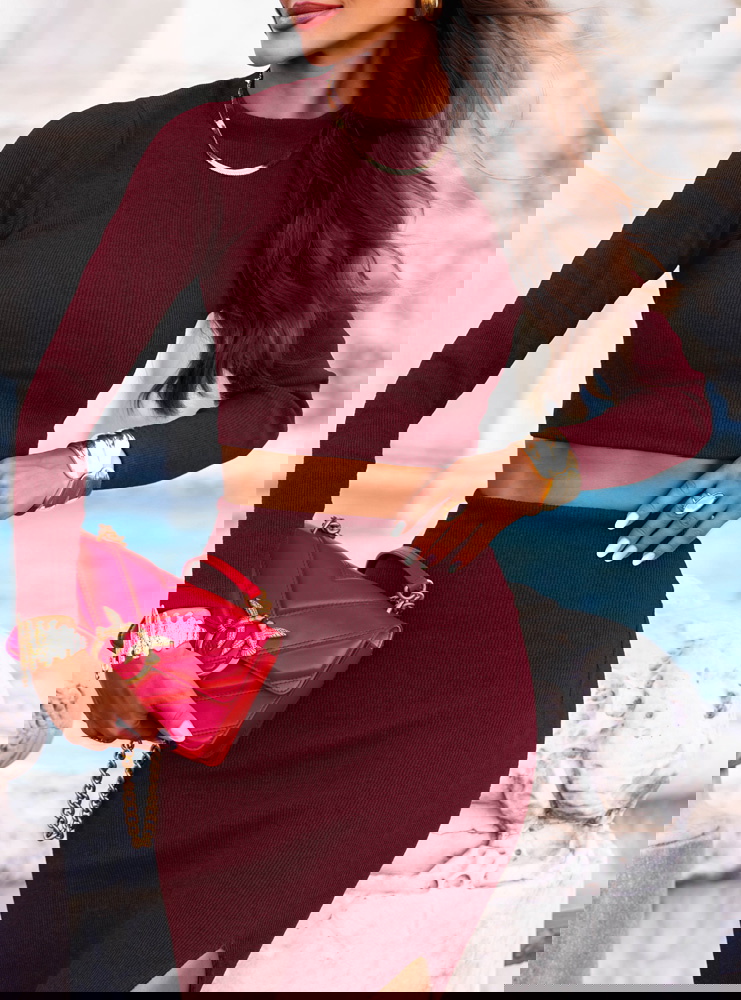 Bordowy prążkowany komplet...